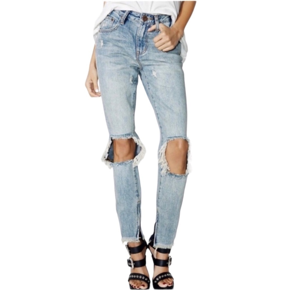 One Teaspoon Blue Hart Freebirds distressed ankle zipper skinny jeans